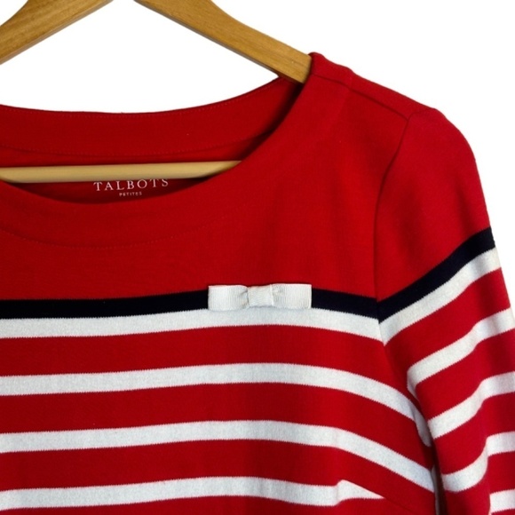 TALBOTS Colorblock Stripe Sweater Dress in Red Boat Neckline 3/4 Sleeve Size Mp - Picture 7 of 14